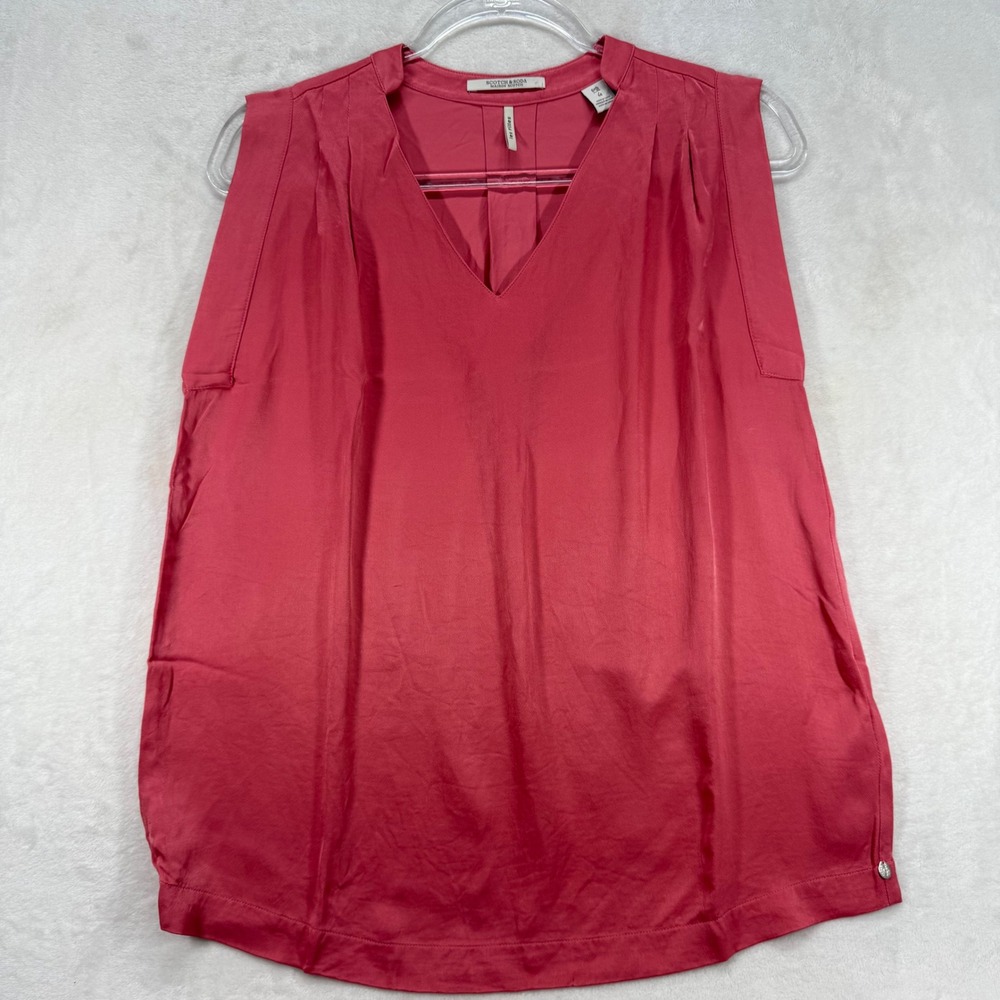 Scotch & Soda Pink Sleeveless Blouse V-Neck Pleated Casual Top Size M